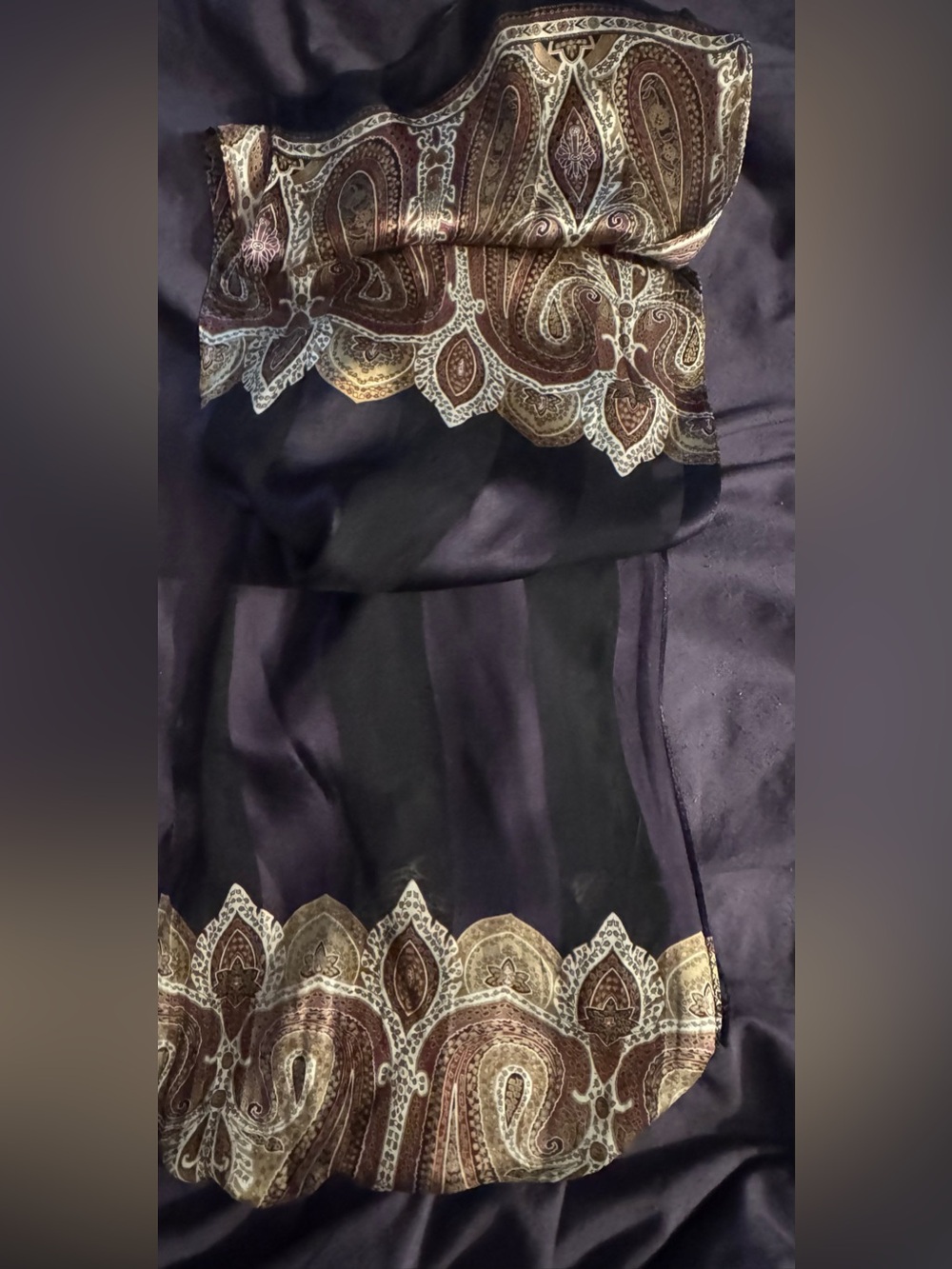 Vintage Casual Corner silk Purple and Brown Paisley Silk Scarf
